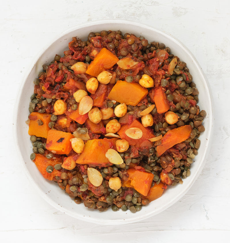 Lentils and Butternut Squash with Tofu, Chickpeas & Almonds