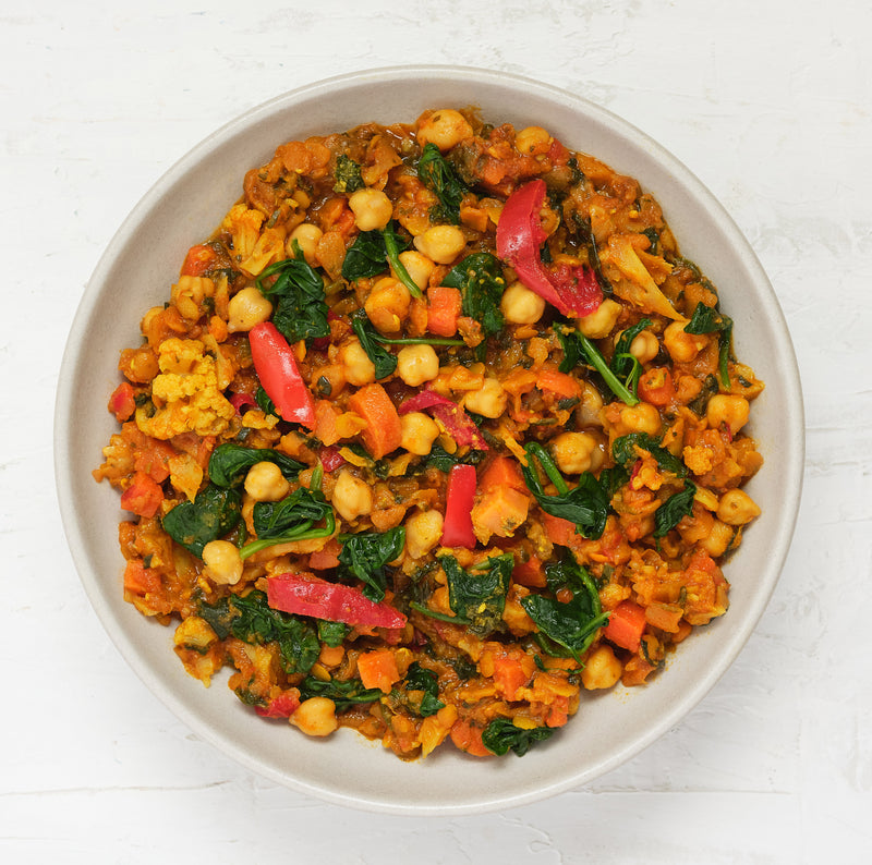 Red Lentil & Chickpea Curry with Tofu, Cauliflower, Brown Rice & Spinach