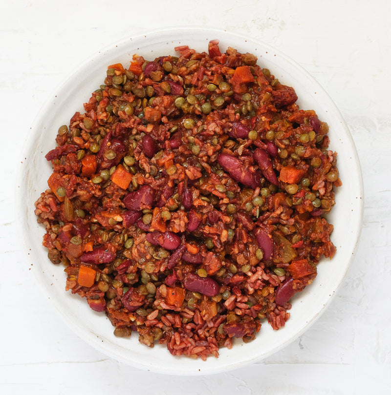 Red Rice Chili with Beans, Lentils & Tofu