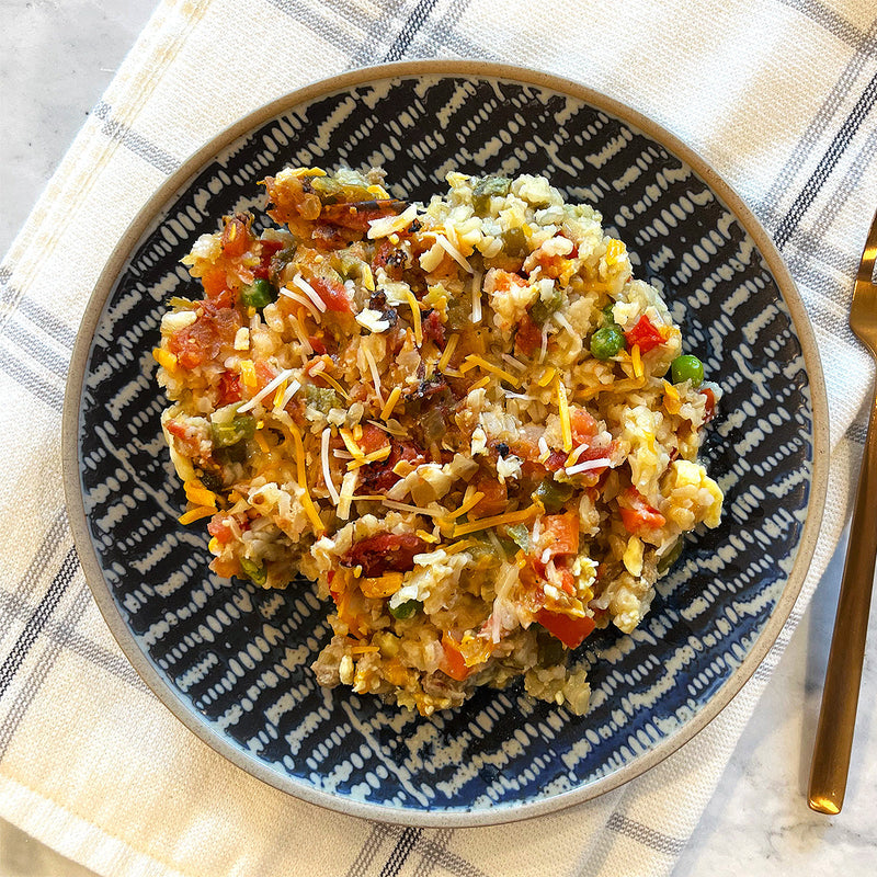 Egg & Turkey Scramble with Rice, Bell Peppers & Salsa