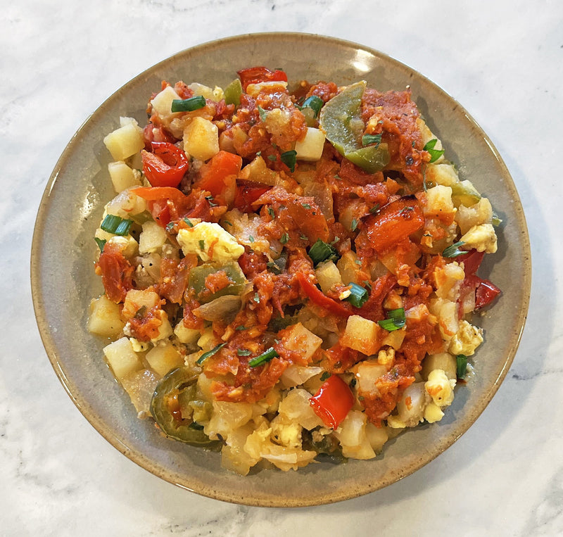 Egg & Pork Scramble with Potatoes, Mozzarella & Marinara